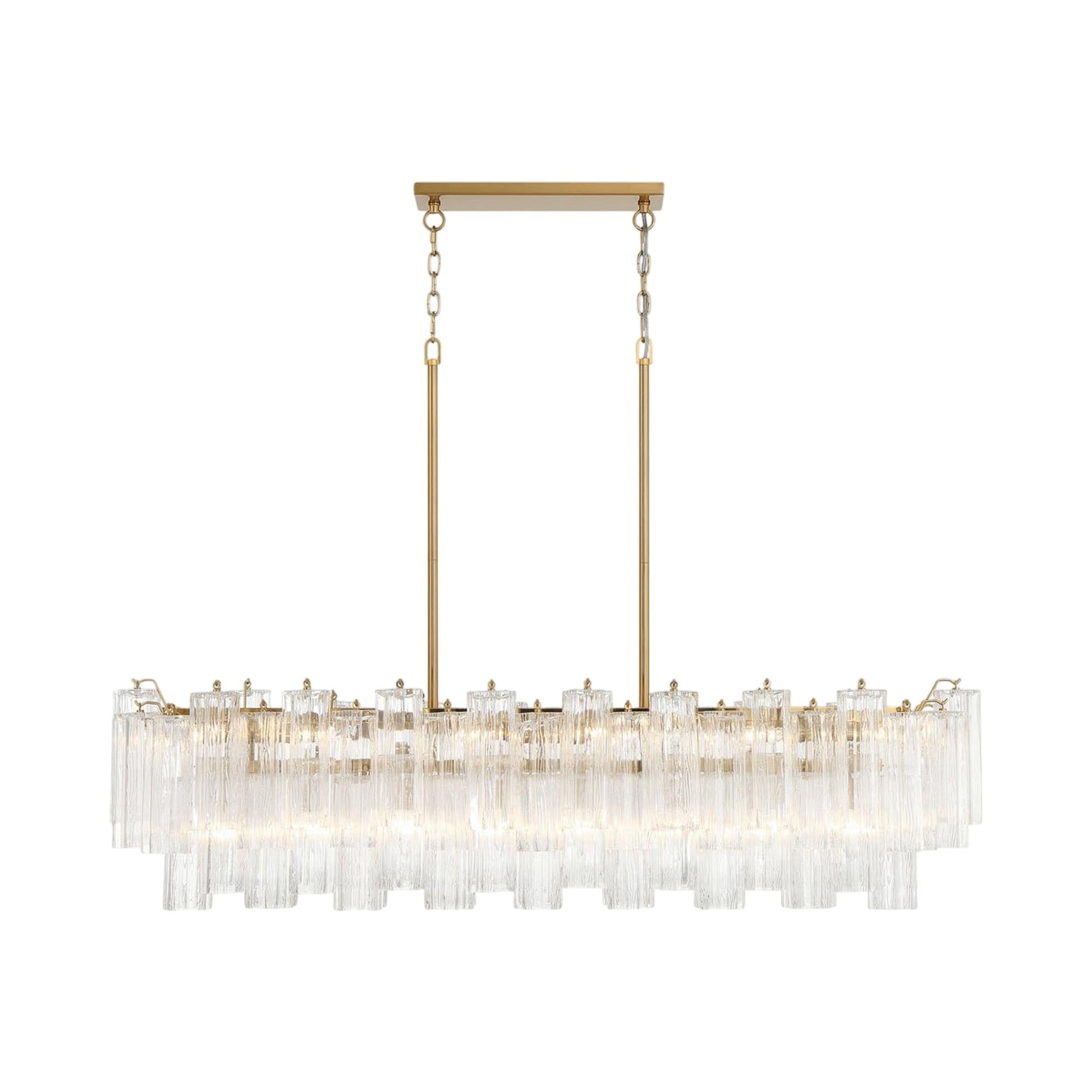 Addis Linear Chandelier in Aged Brass (Tronchi Glass Clear).