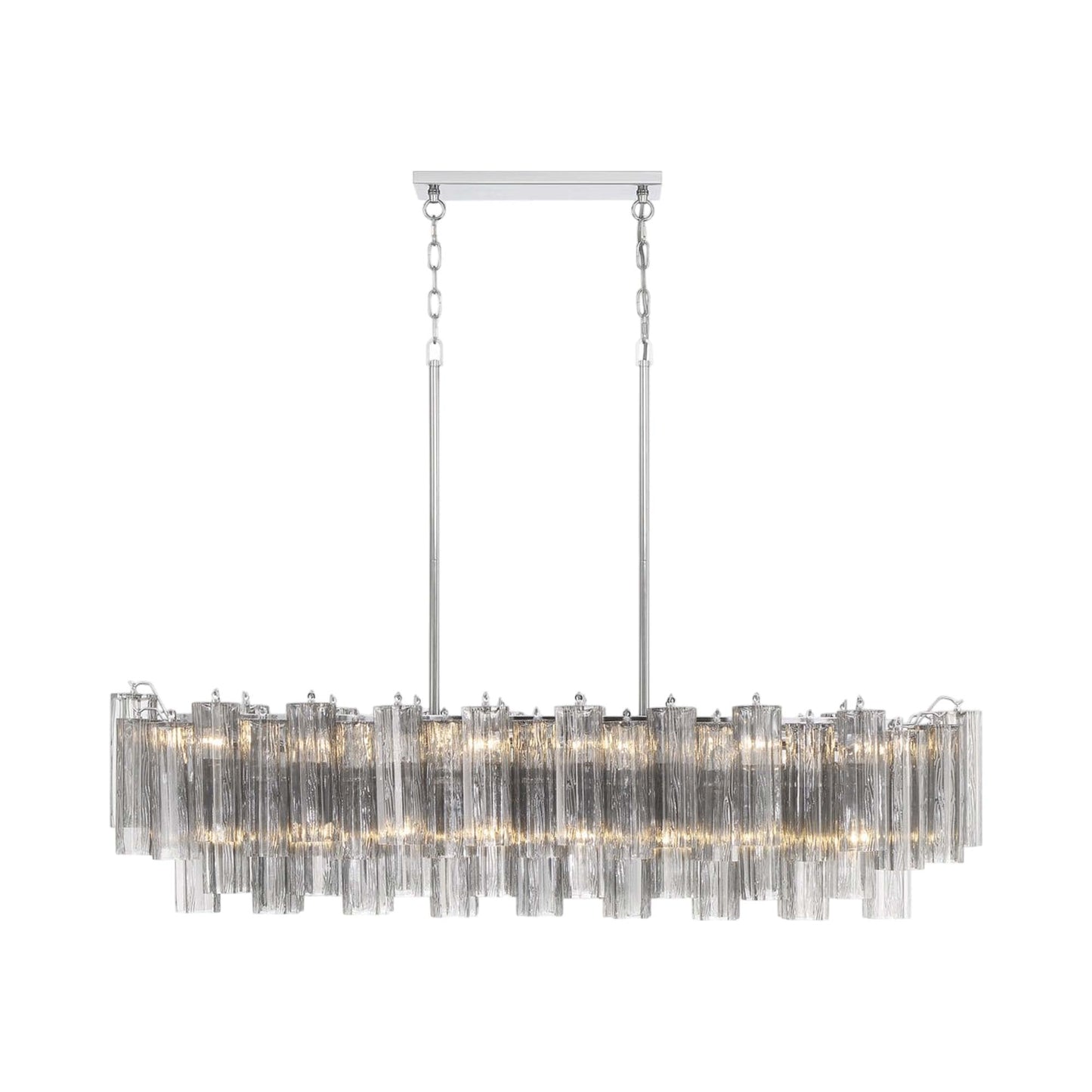 Addis Linear Chandelier in Polished Chrome (Tronchi Glass Smoke).
