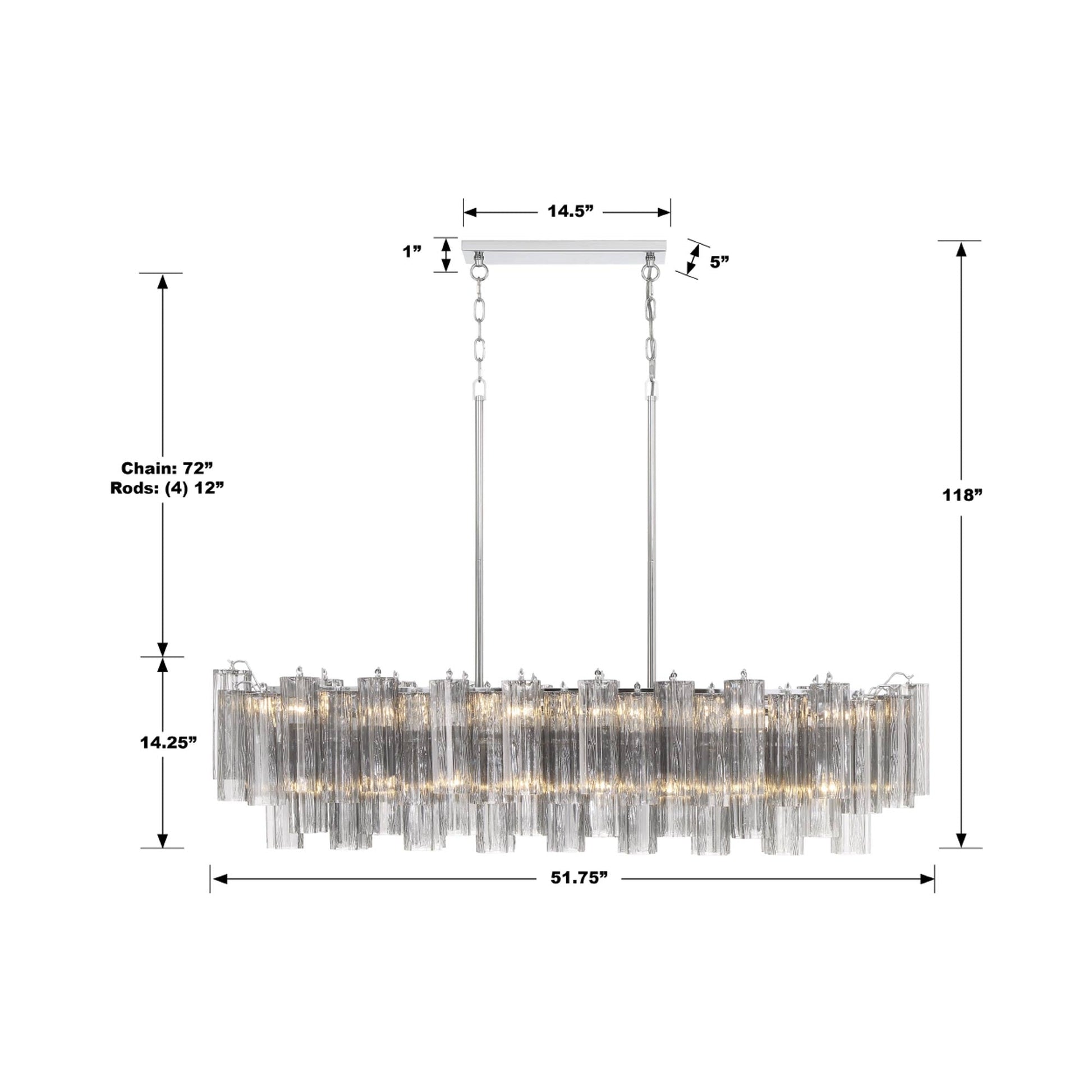 Addis Linear Chandelier - line drawing.