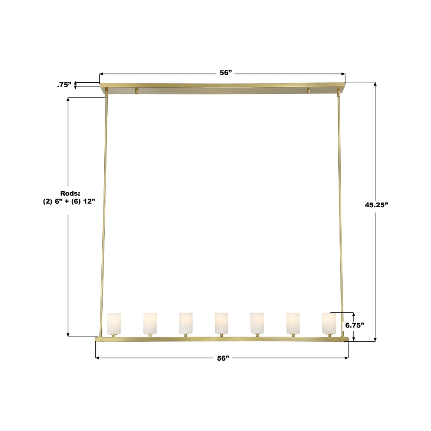 Aragon Linear Chandelier - line drawing.