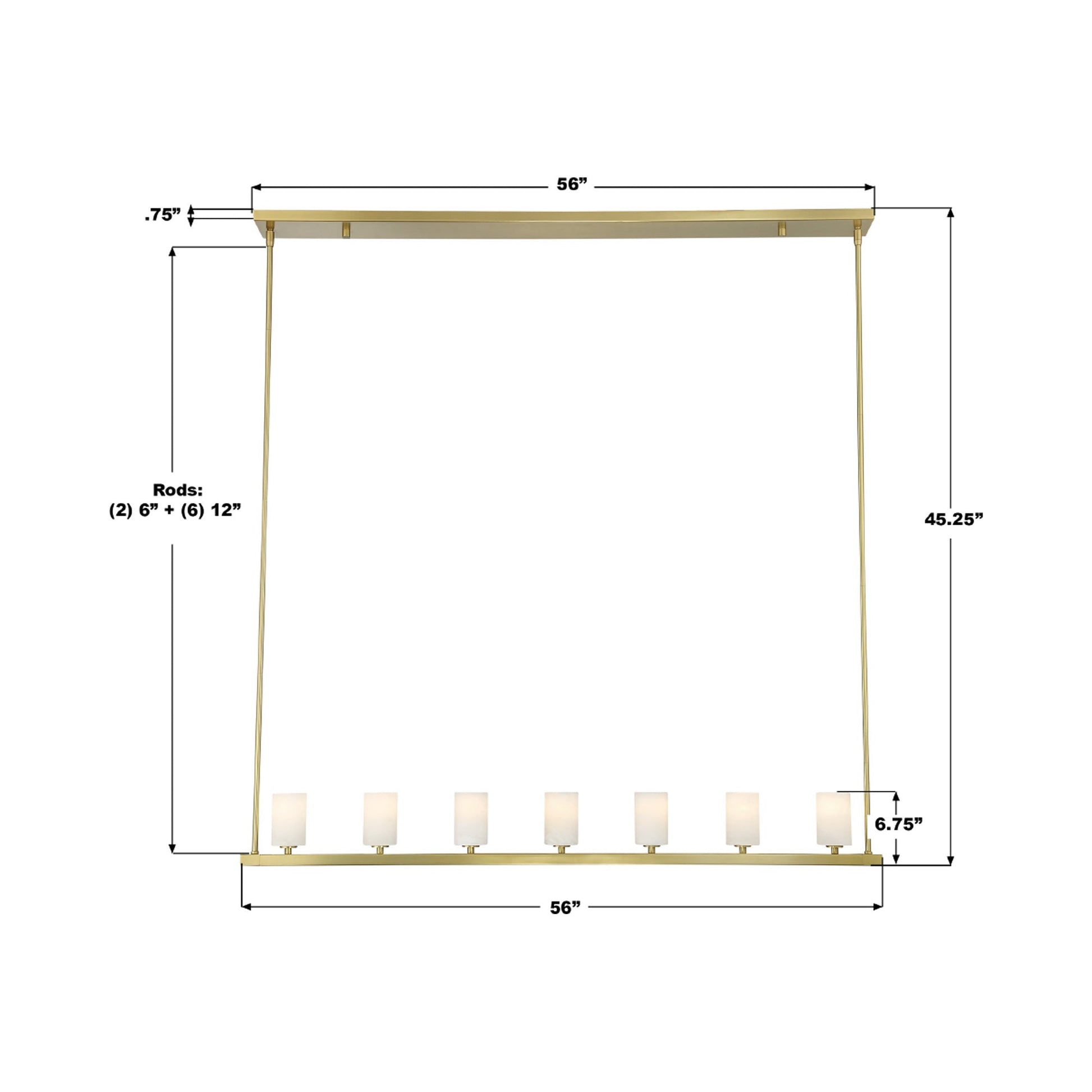 Aragon Linear Chandelier - line drawing.