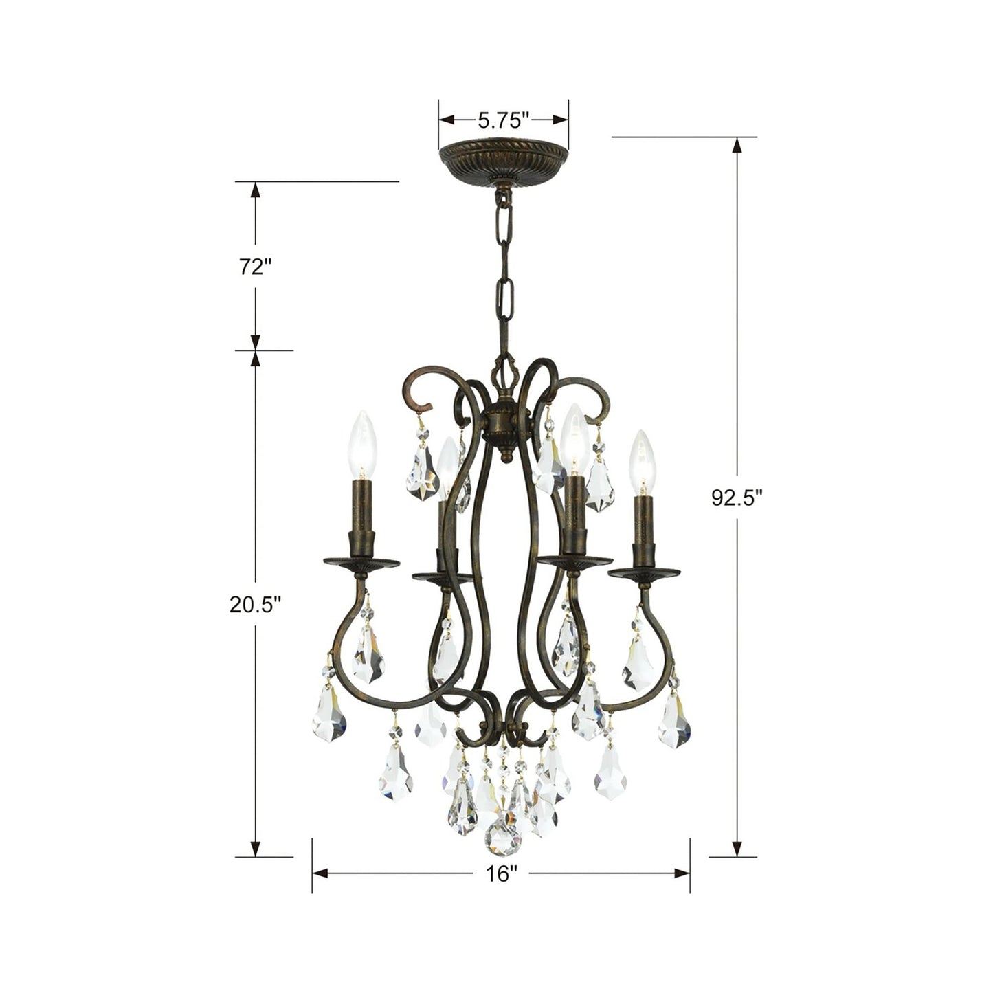 Ashton Mini Chandelier - line drawing.