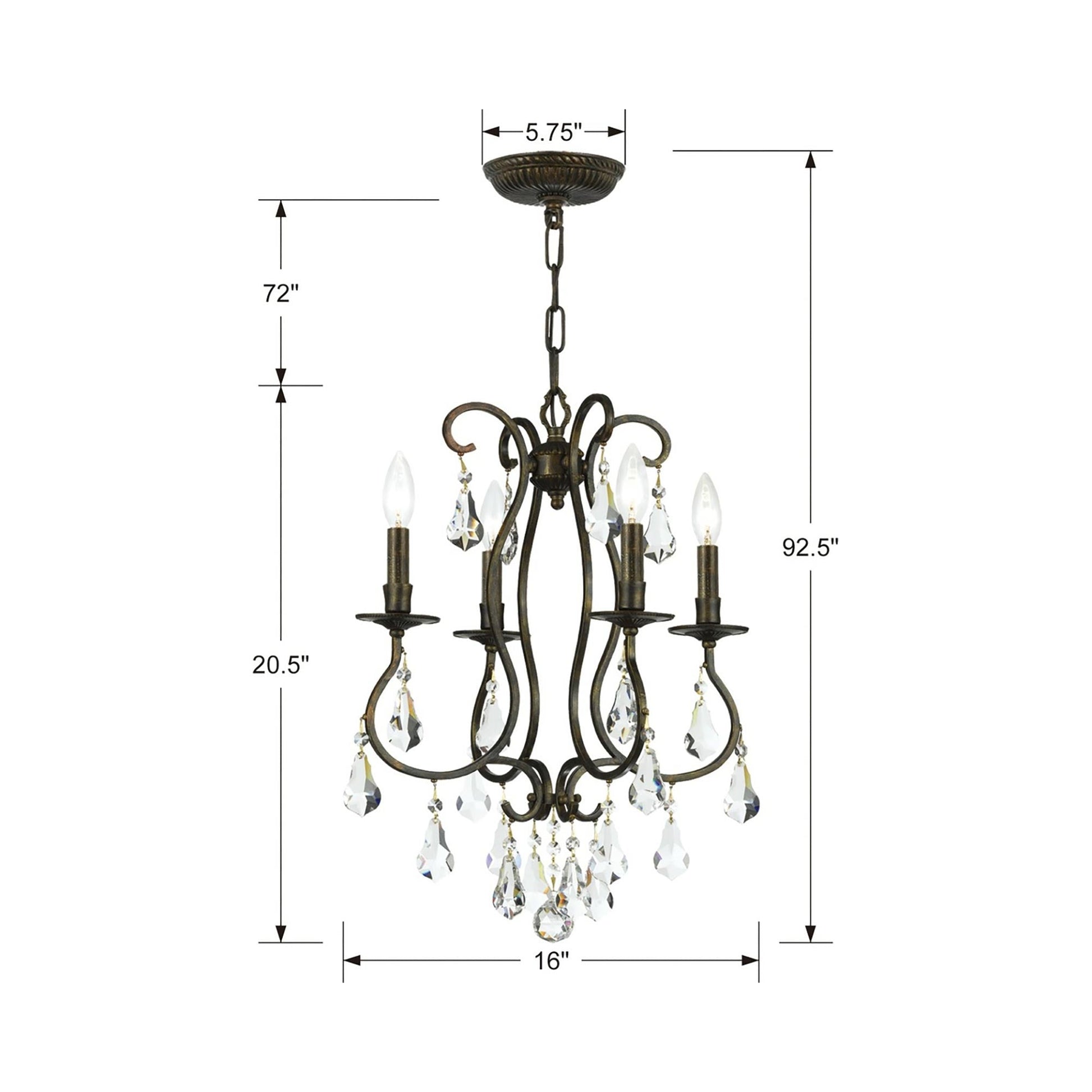 Ashton Mini Chandelier - line drawing.
