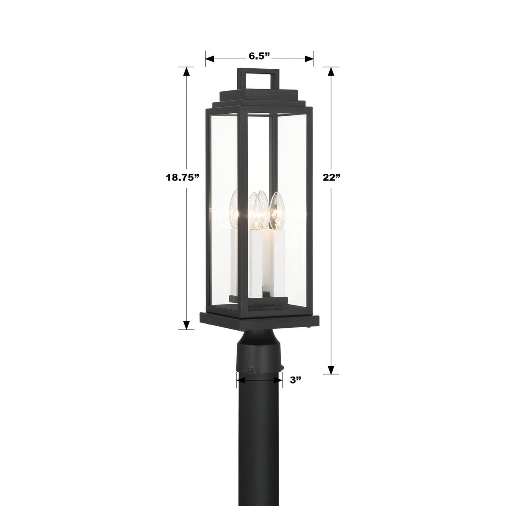 Aspen Outdoor Post Light - line drawing.