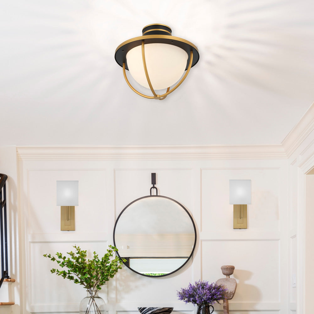 Atlas Outdoor Semi Flush Mount Ceiling Light in bathroom.
