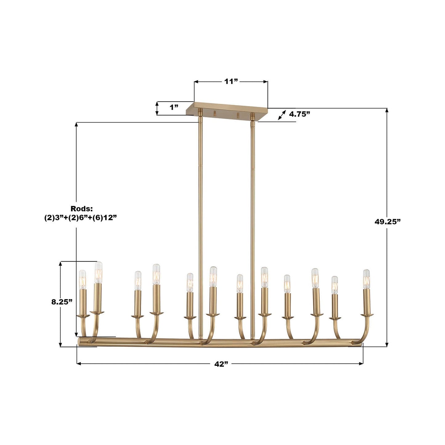 Bailey Linear Chandelier - line drawing.