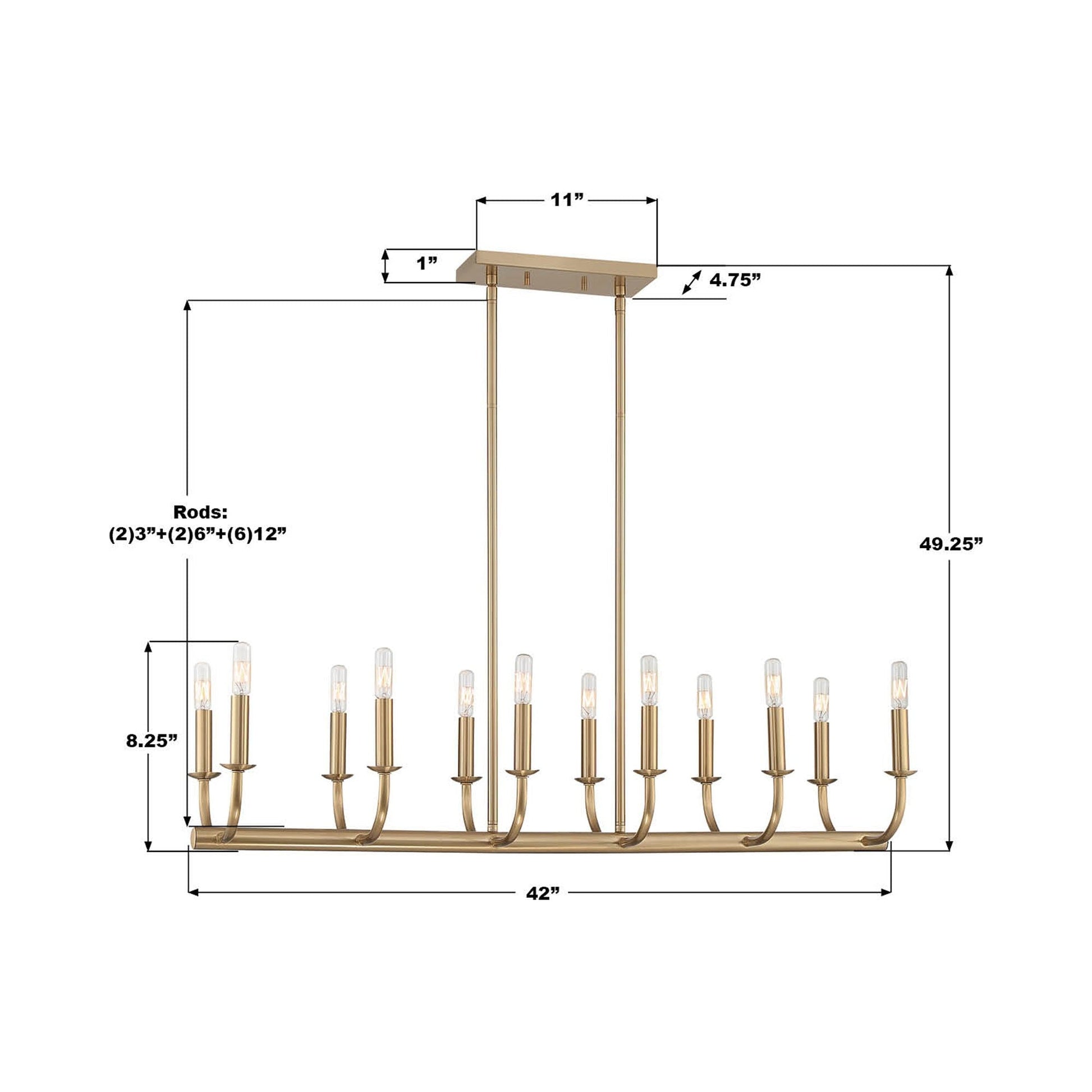 Bailey Linear Chandelier - line drawing.