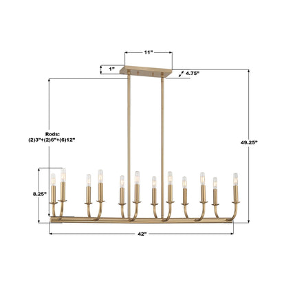 Bailey Linear Chandelier - line drawing.