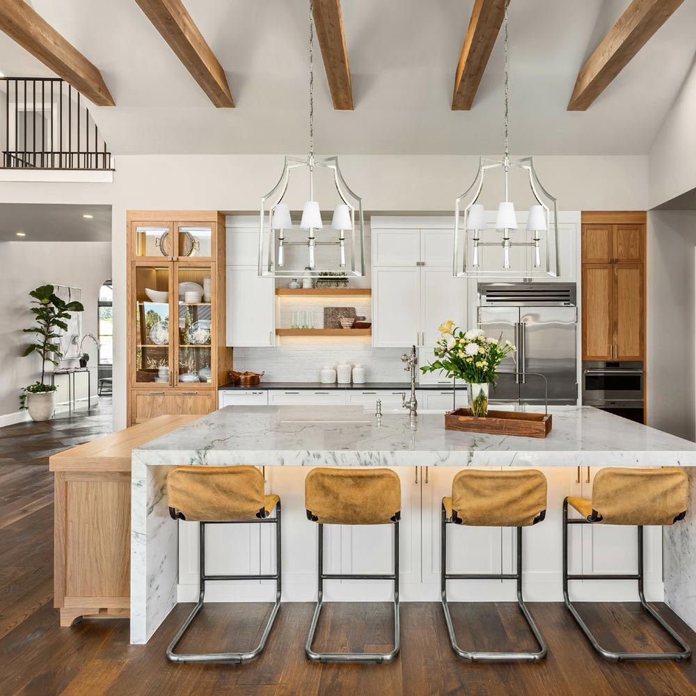 Baxter Chandelier in kitchen.