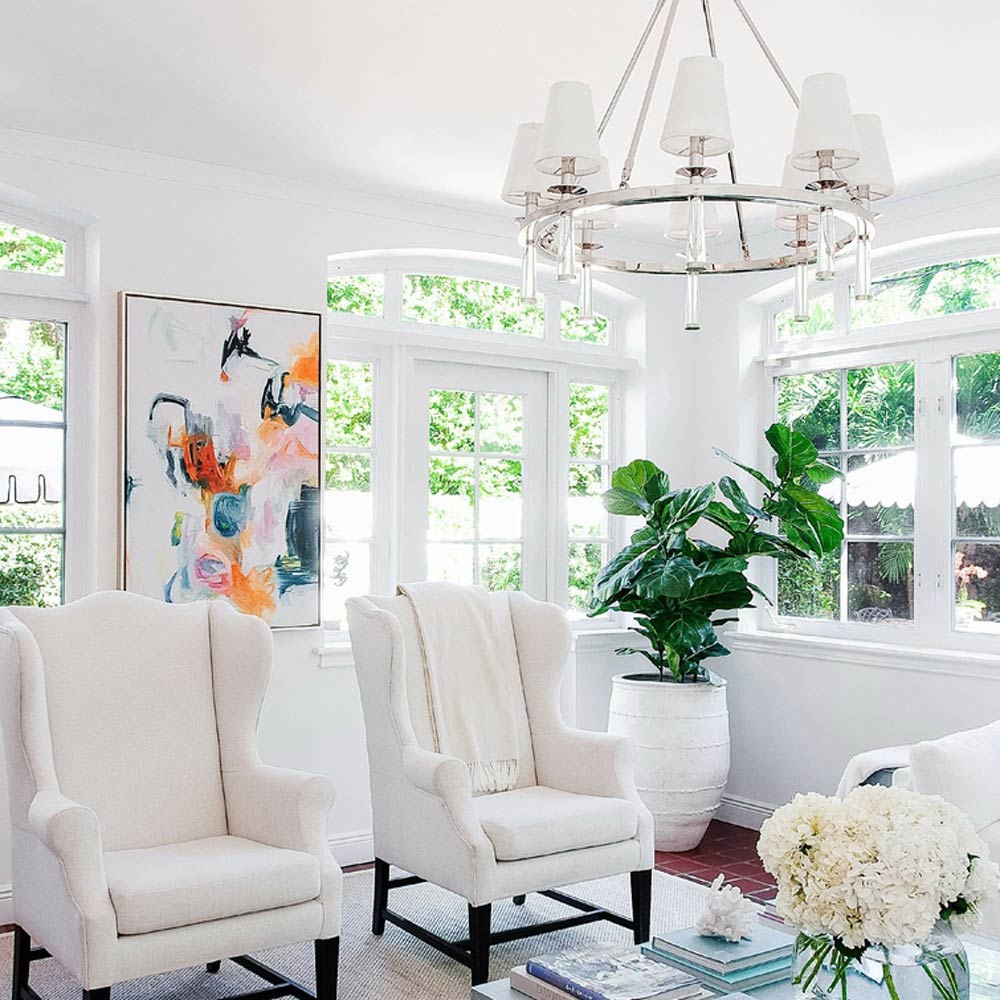 Baxter Chandelier in living room.