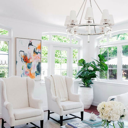 Baxter Chandelier in living room.