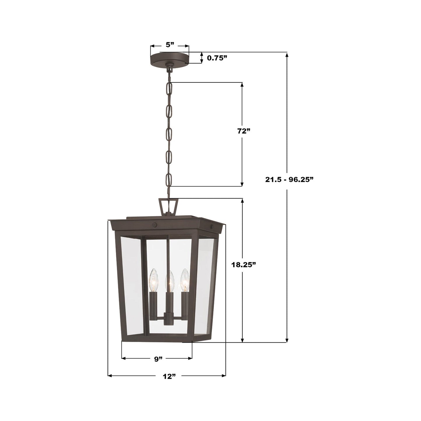 Belmont Outdoor Pendant Light - line drawing.