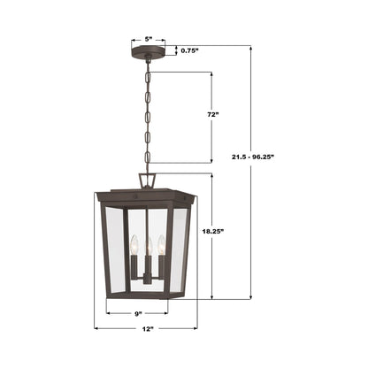Belmont Outdoor Pendant Light - line drawing.