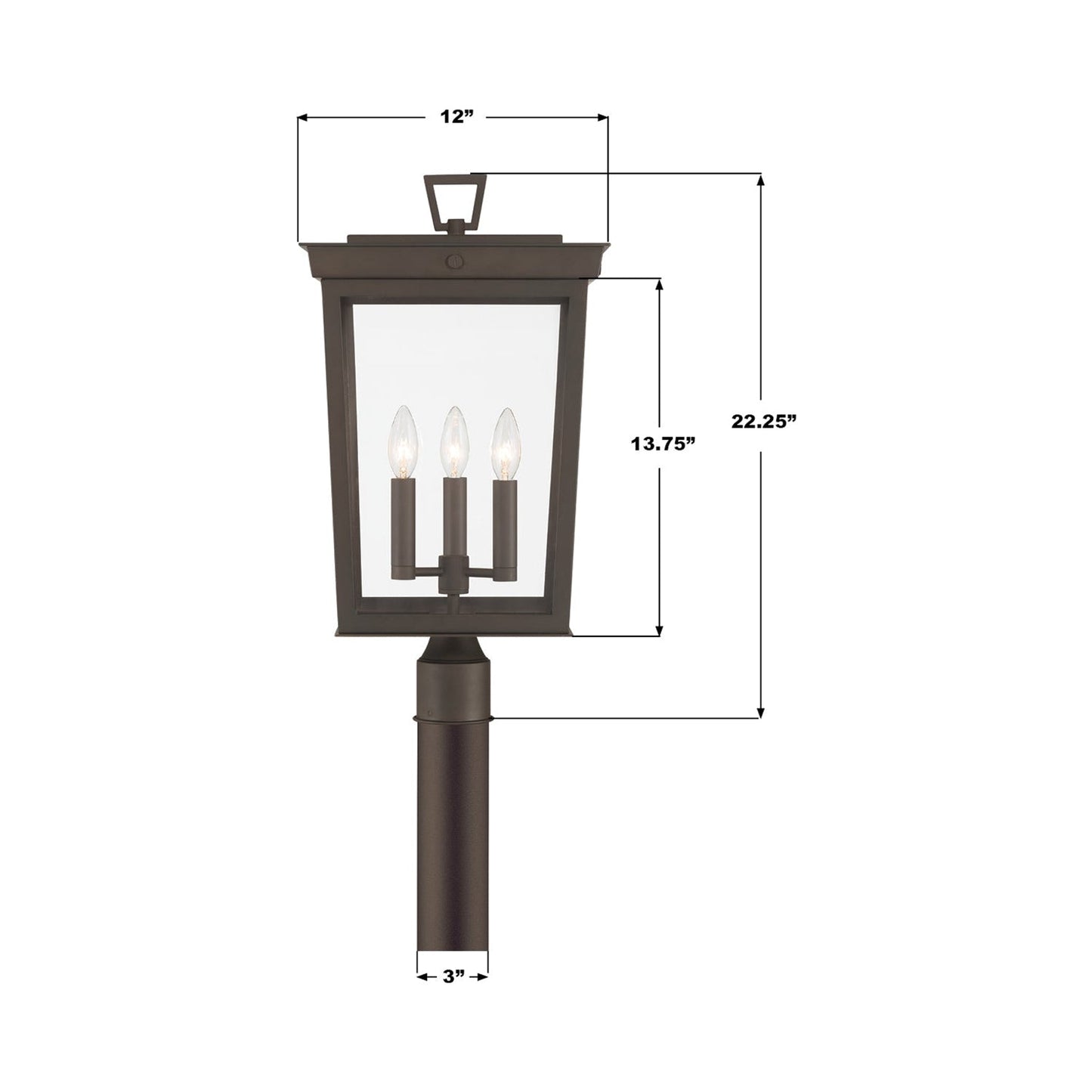 Belmont Outdoor Post Light - line drawing.
