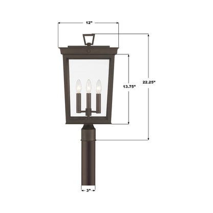 Belmont Outdoor Post Light - line drawing.