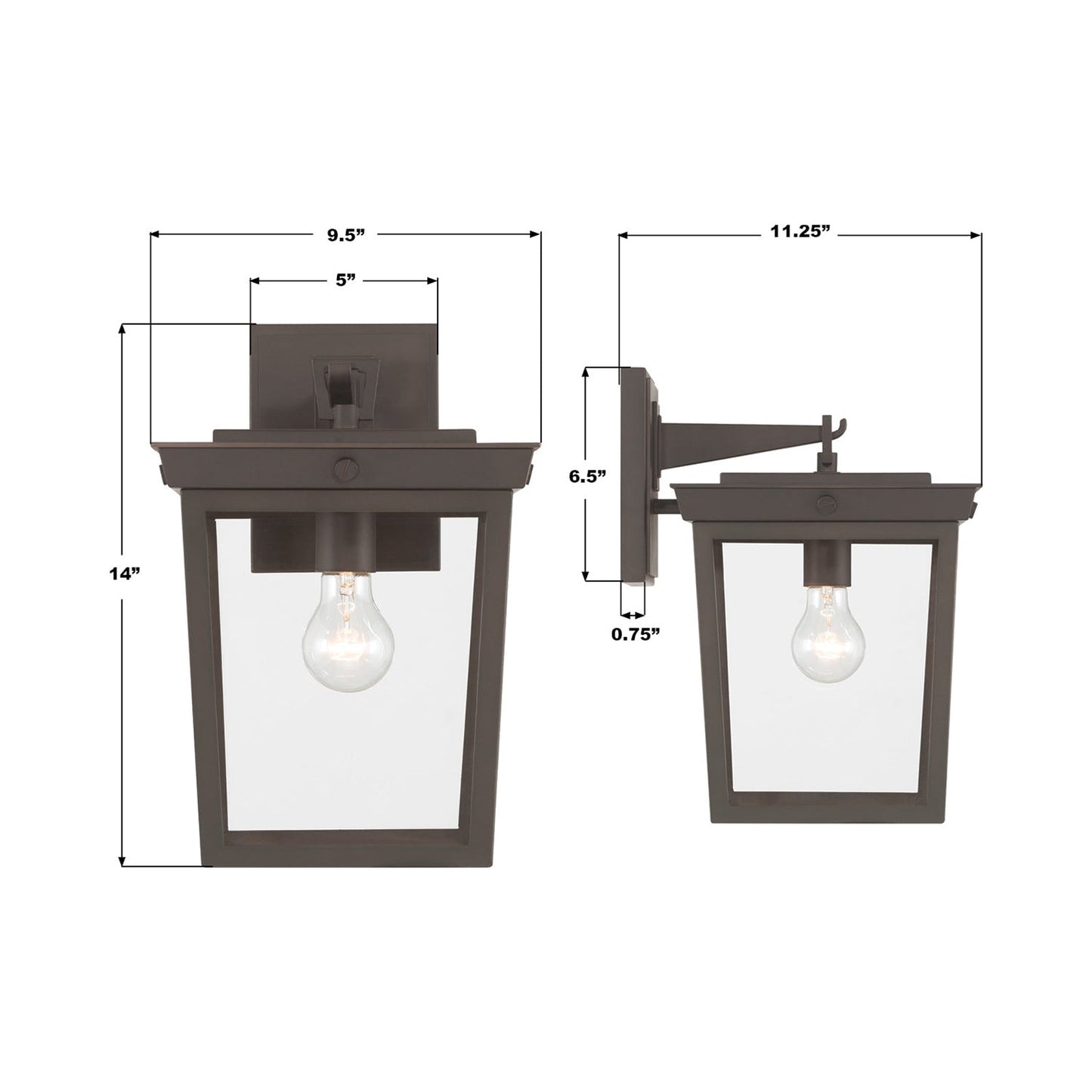 Belmont Outdoor Wall Light - line drawing.