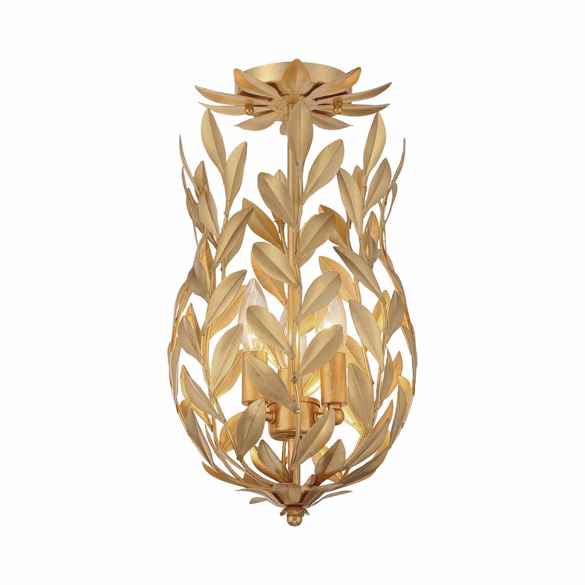 Broche 563 Semi Flush Mount Ceiling Light in Antique Gold.