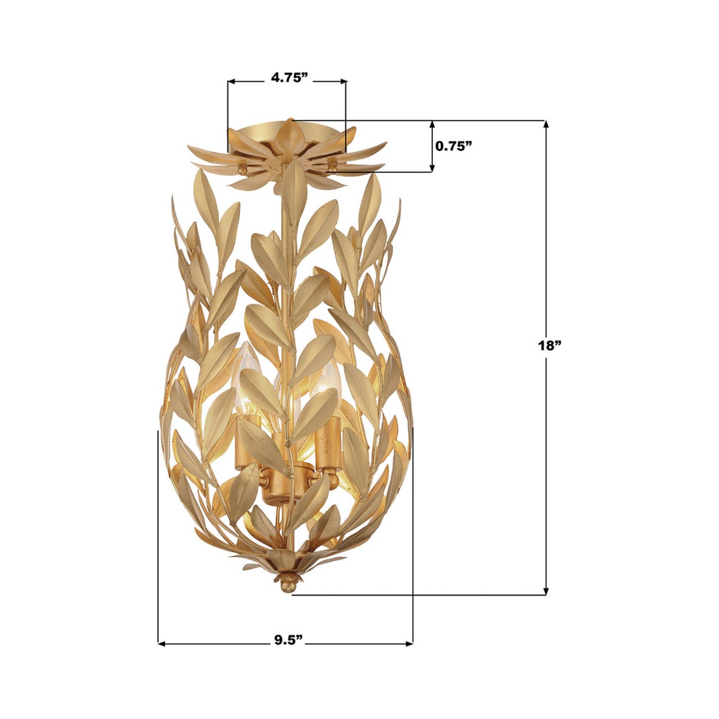 Broche 563 Semi Flush Mount Ceiling Light - line drawing.