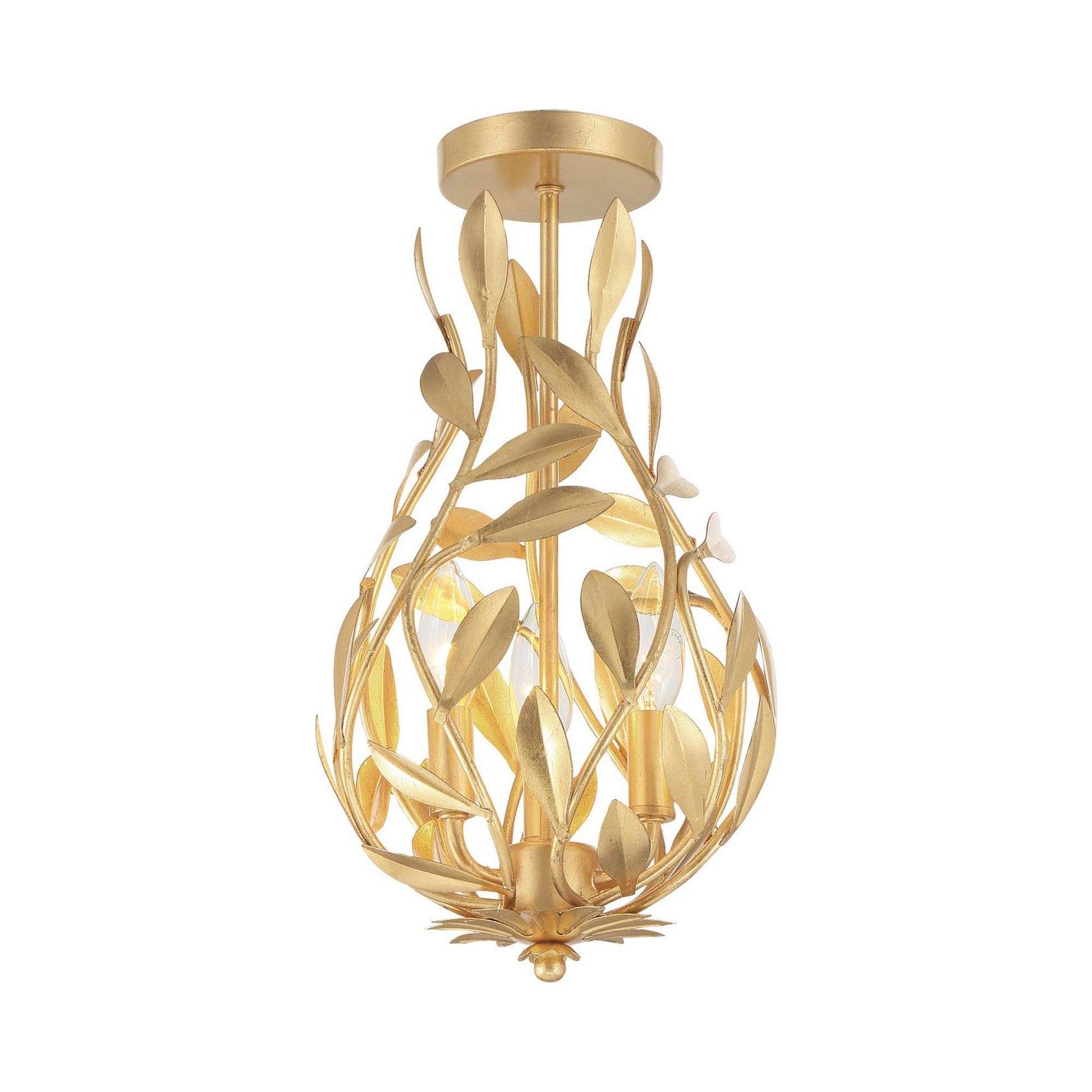 Broche 565 Semi Flush Mount Ceiling Light in Antique Gold.