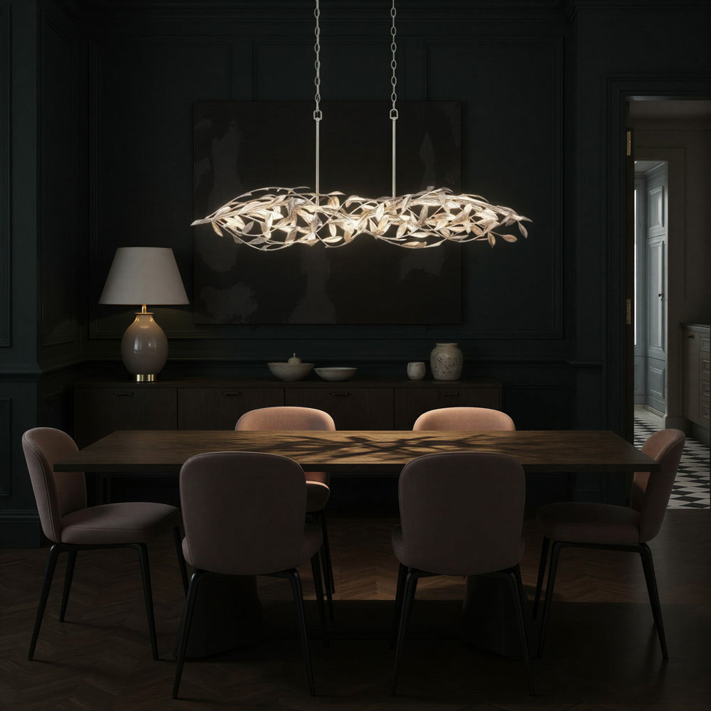 Broche 567 Linear Chandelier in dining room.