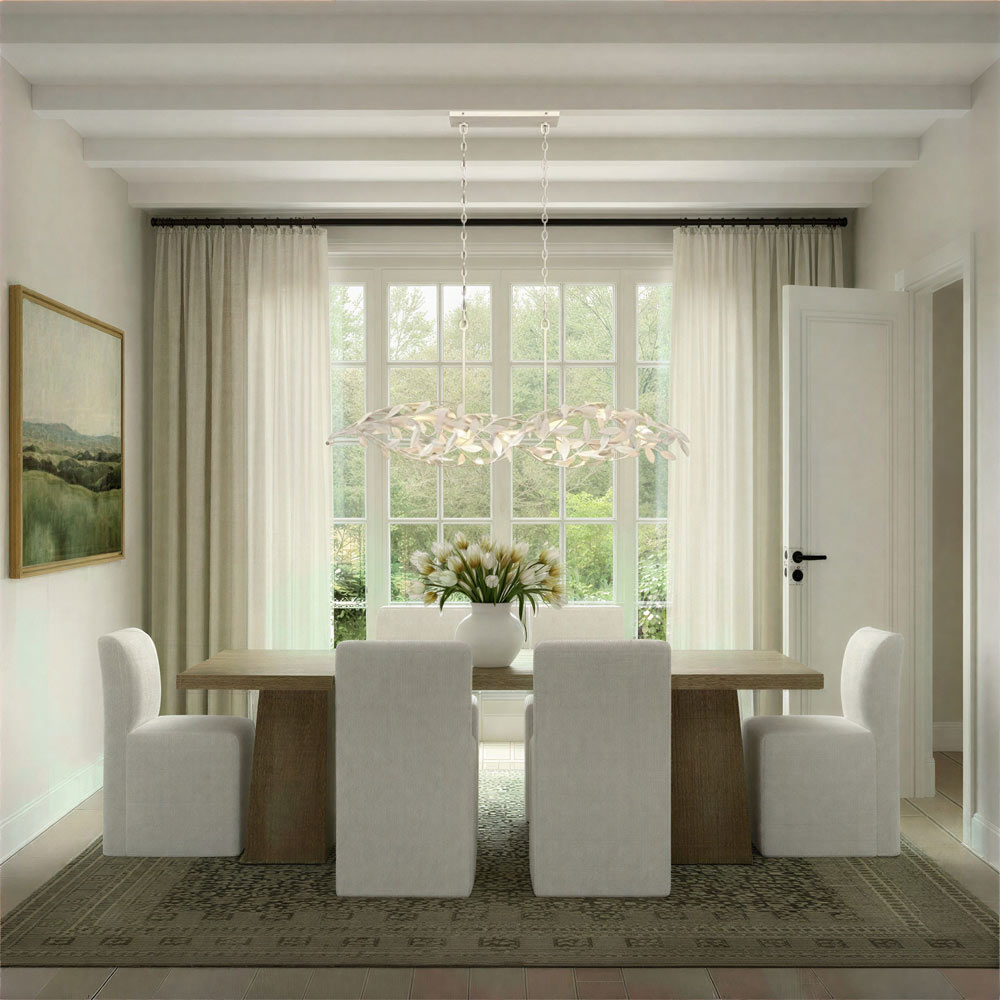Broche 567 Linear Chandelier in dining room.