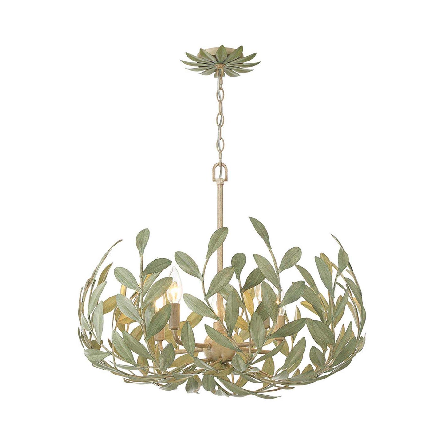Broche Leaf Chandelier in Champagne Green Tea (5-Light).