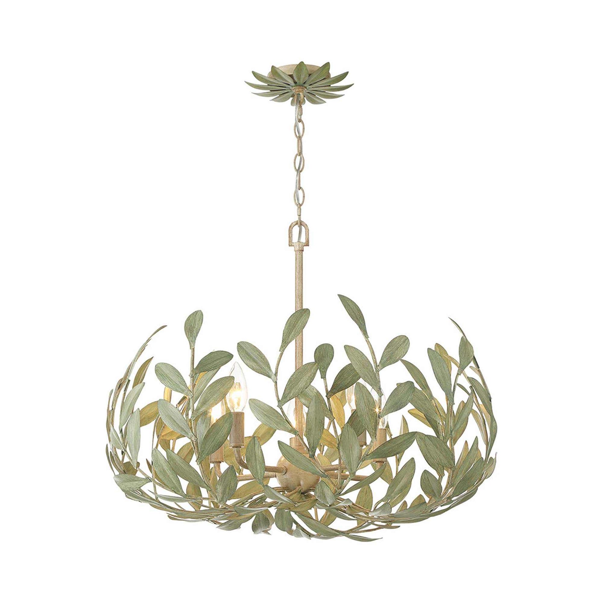 Broche Leaf Chandelier in Champagne Green Tea (5-Light).