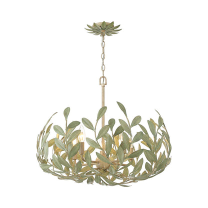 Broche Leaf Chandelier in Champagne Green Tea (5-Light).