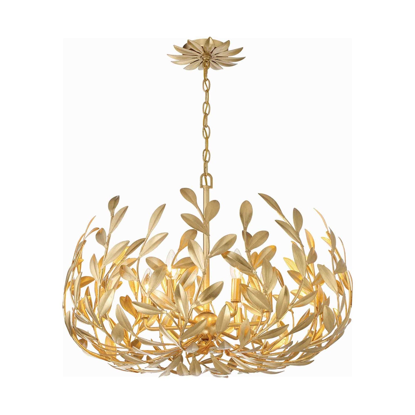 Broche Leaf Chandelier in Antique Gold (6-Light).