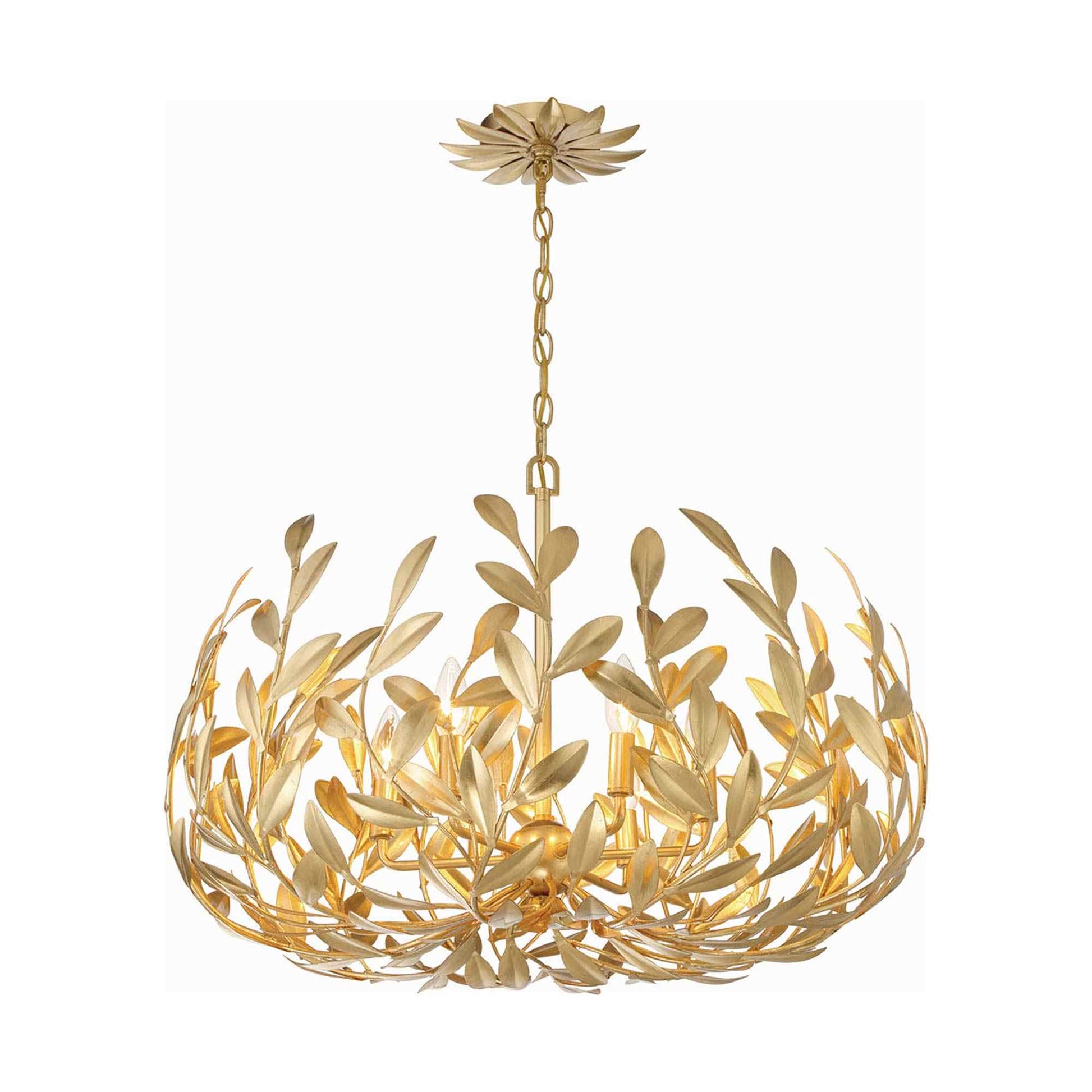 Broche Leaf Chandelier in Antique Gold (6-Light).