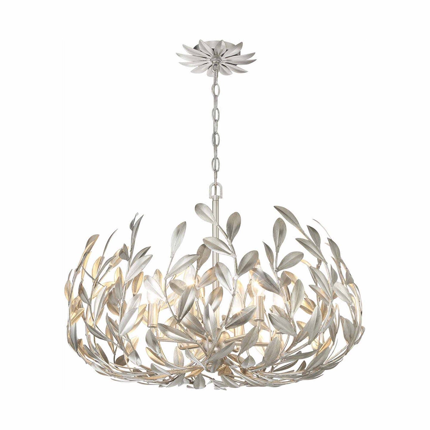 Broche Leaf Chandelier in Antique Silver (6-Light).