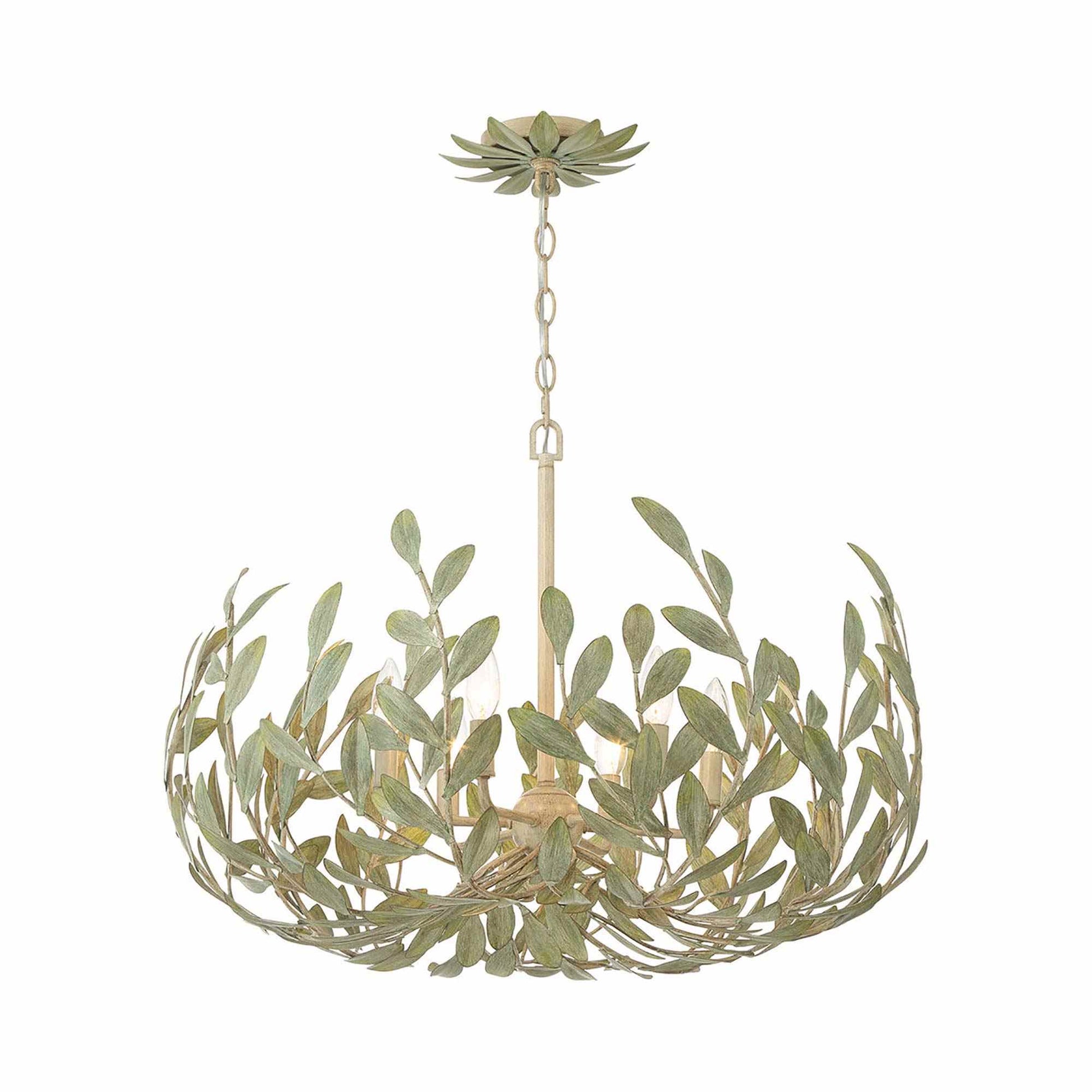 Broche Leaf Chandelier in Champagne Green Tea (6-Light).