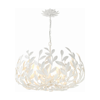 Broche Leaf Chandelier in Matte White (6-Light).