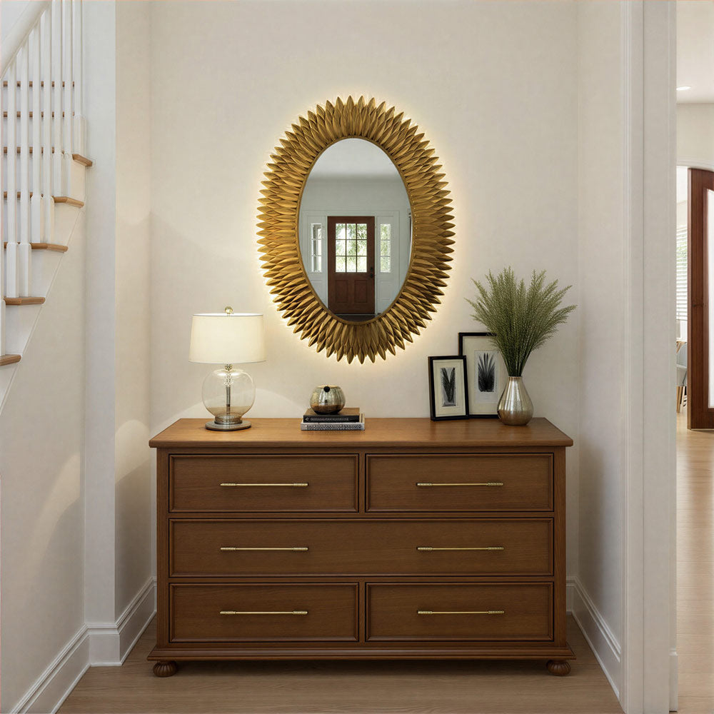 Broche LED Wall Mirror in living room.