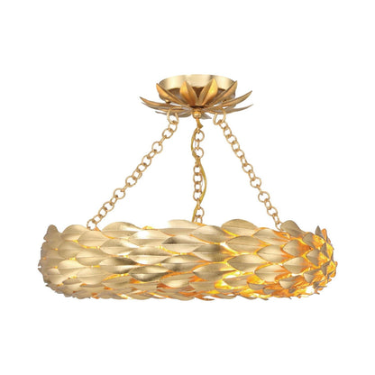 Broche Ring Semi Flush Mount Ceiling Light in Antique Gold.