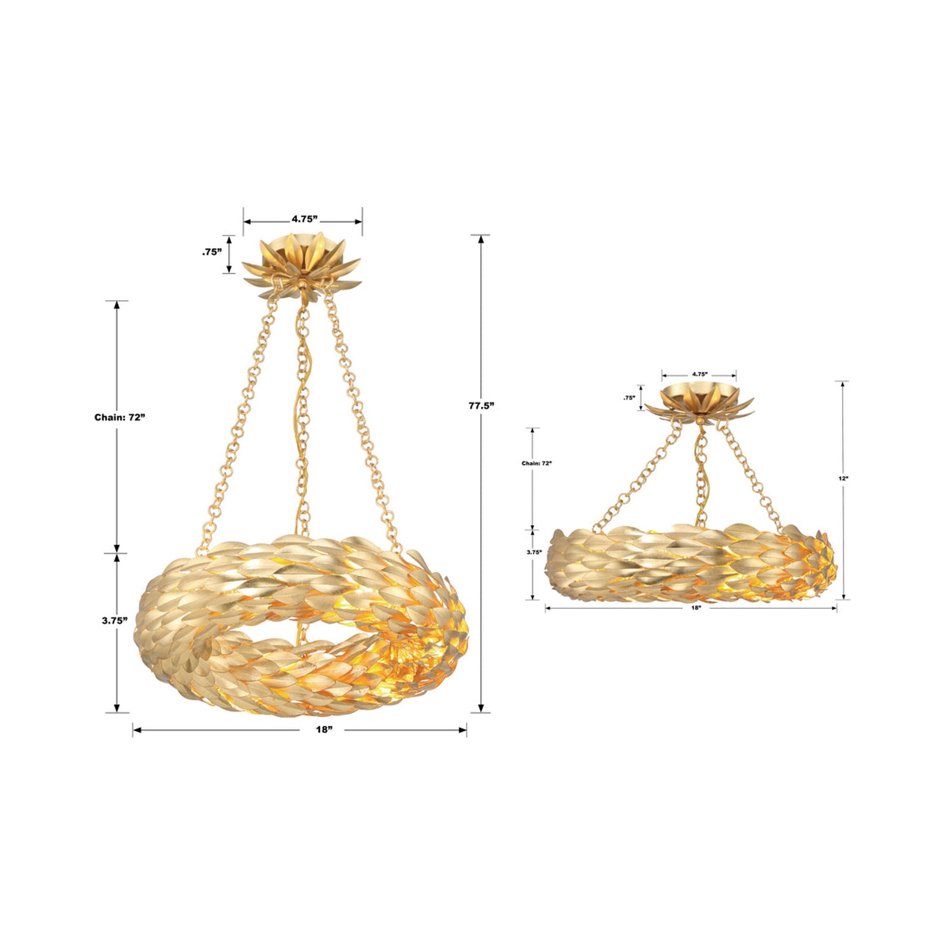 Broche Ring Semi Flush Mount Ceiling Light - line drawing.