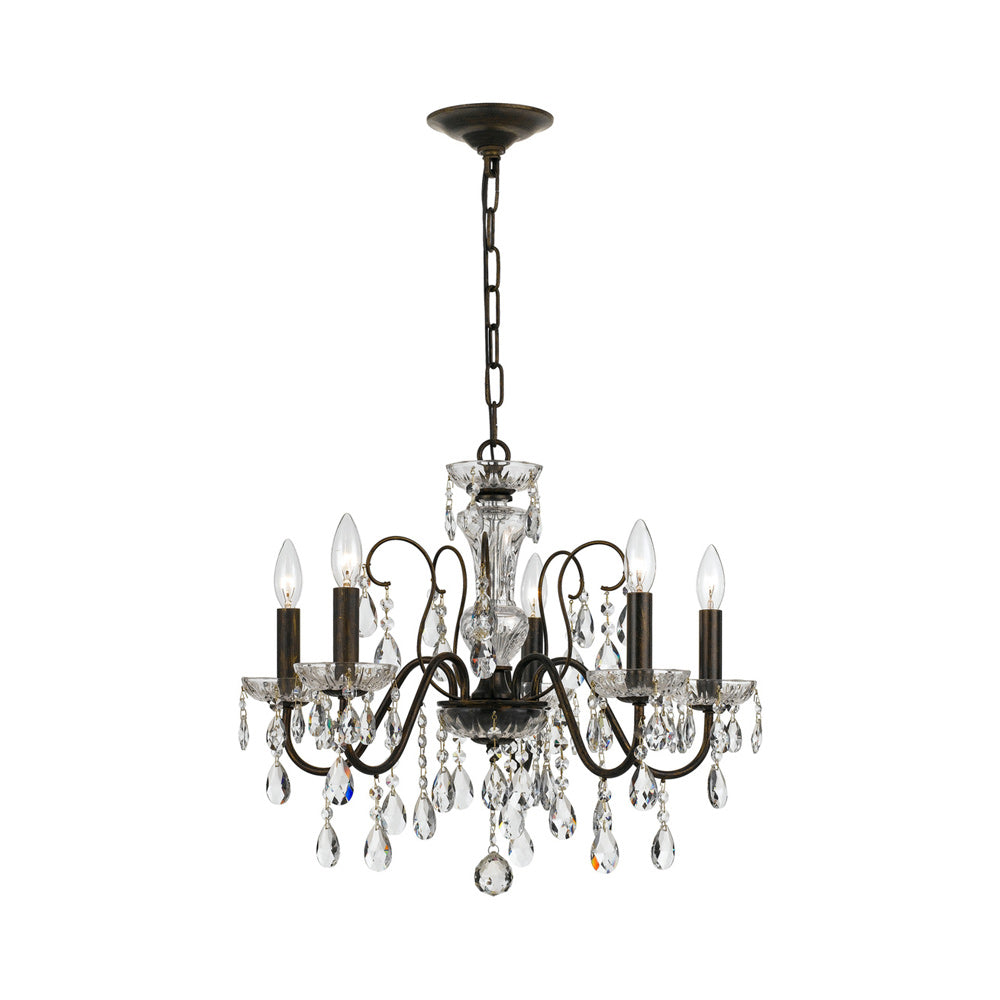 Butler Chandelier in English Bronze/Hand Cut Crystal (5-Light).