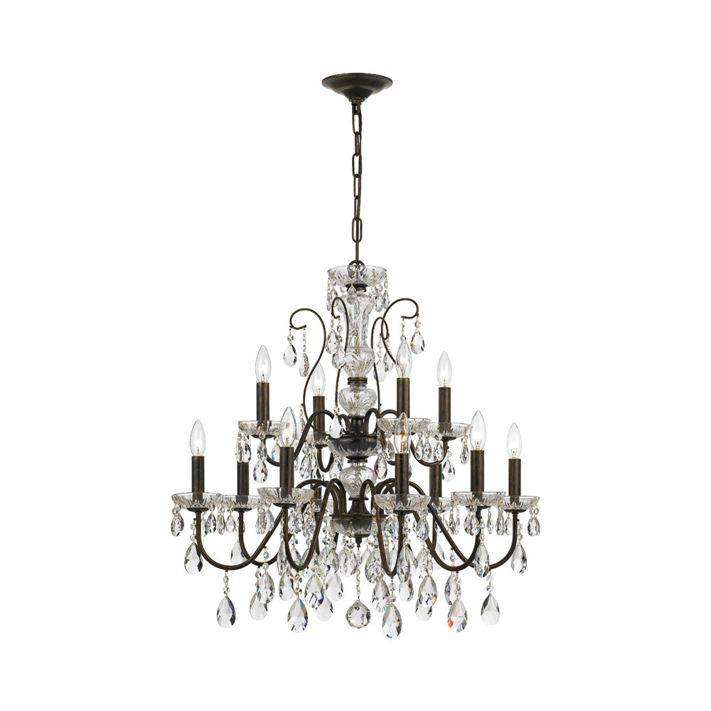 Butler Chandelier in English Bronze/Hand Cut Crystal (12-Light).