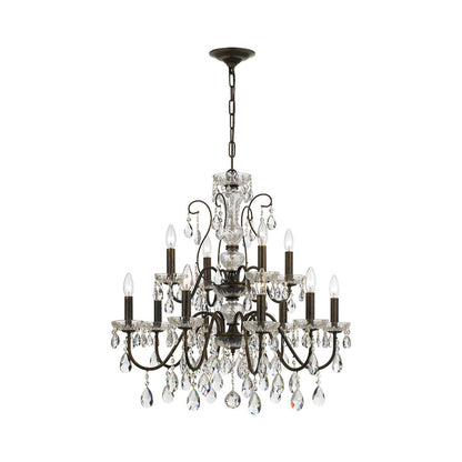 Butler Chandelier in English Bronze/Hand Cut Crystal (12-Light).