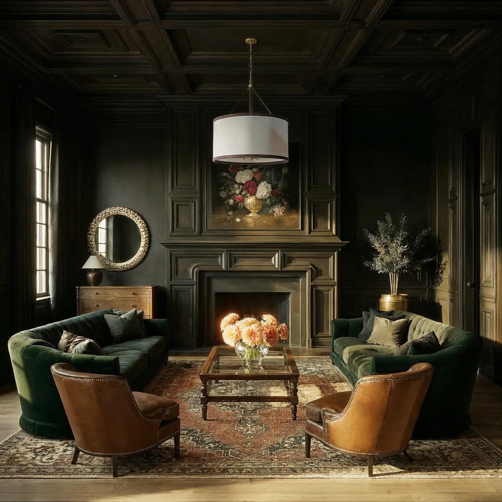 Callahan Drum Pendant Light in living room.