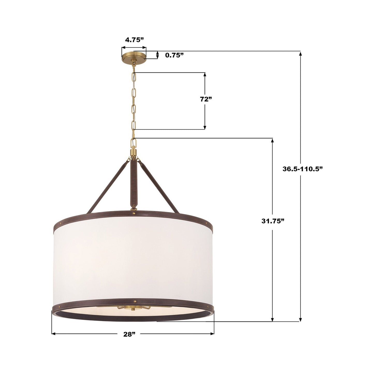 Callahan Drum Pendant Light - line drawing.