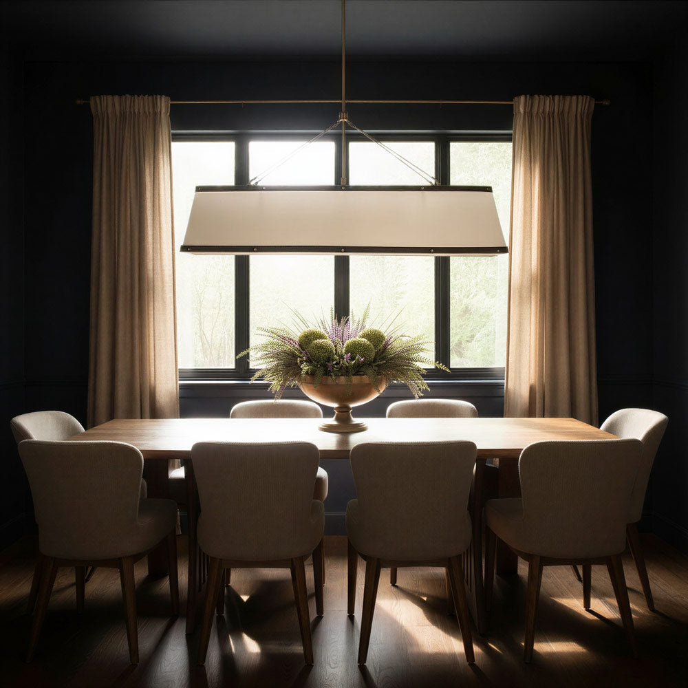 Callahan Linear Chandelier in dining room.