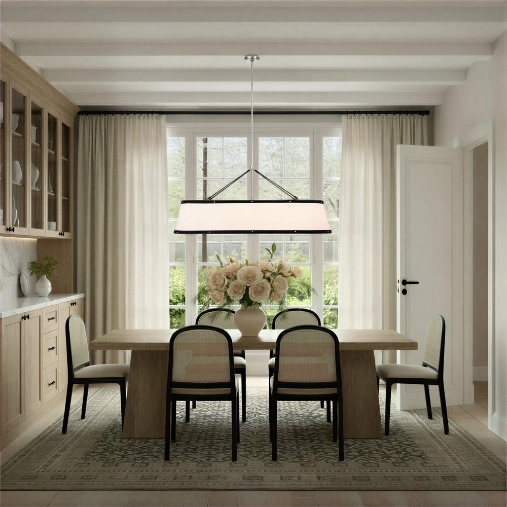 Callahan Linear Chandelier in dining room.