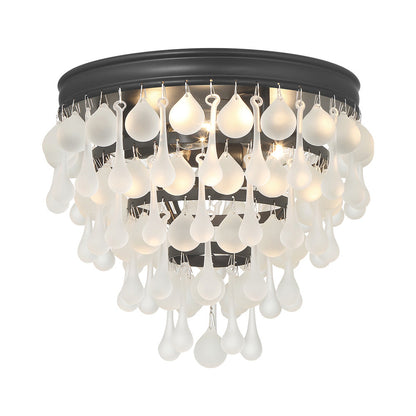 Calypso Flush Mount Ceiling Light in Matte Black/Frosted Glass (3-Light).