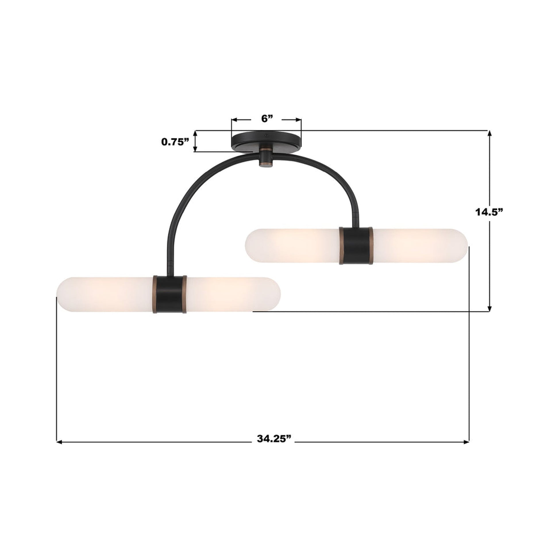 Capsule Semi Flush Mount Ceiling Light - line drawing.