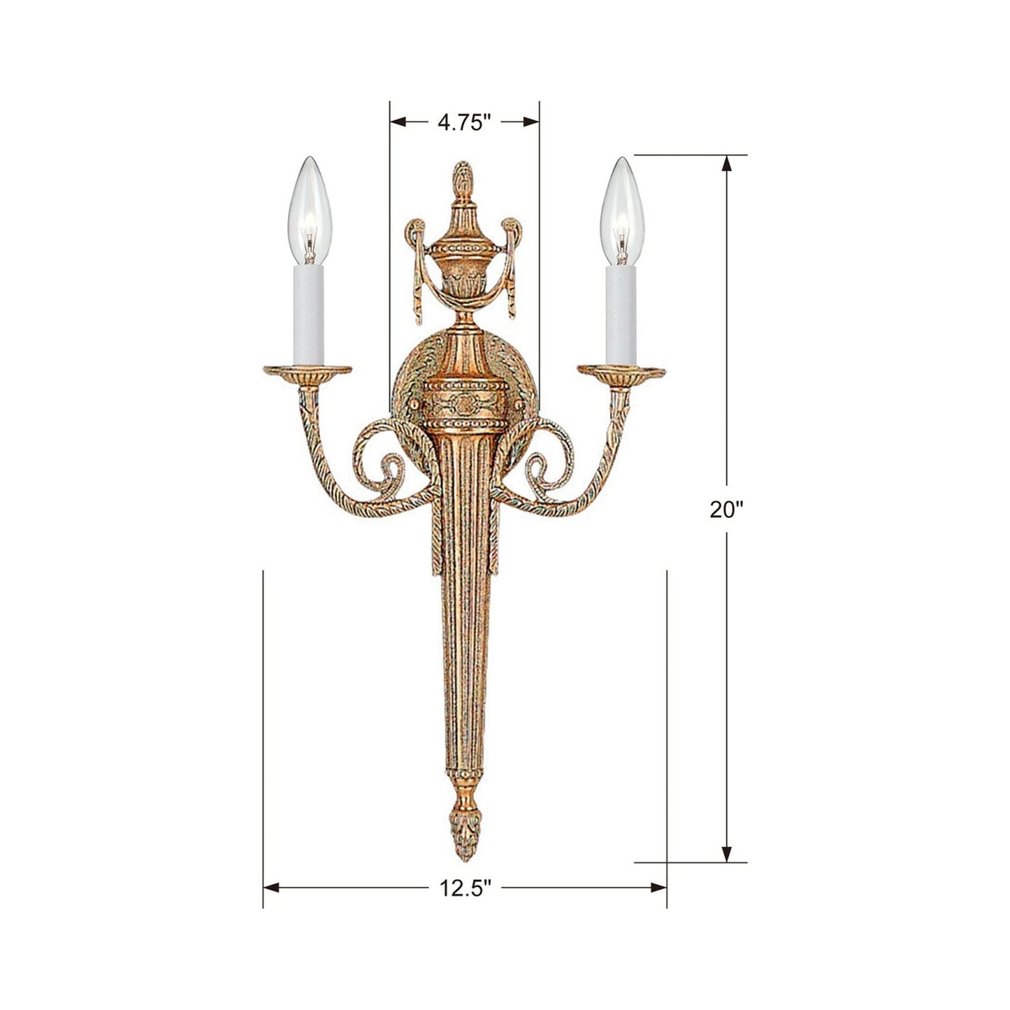 Cast Brass 2-Light Wall Light - line drawing.