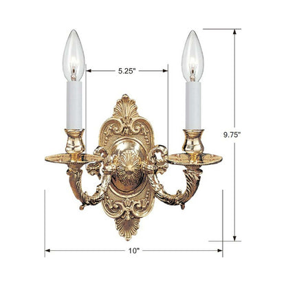 Cast Brass Ornate Wall Light - line drawing.