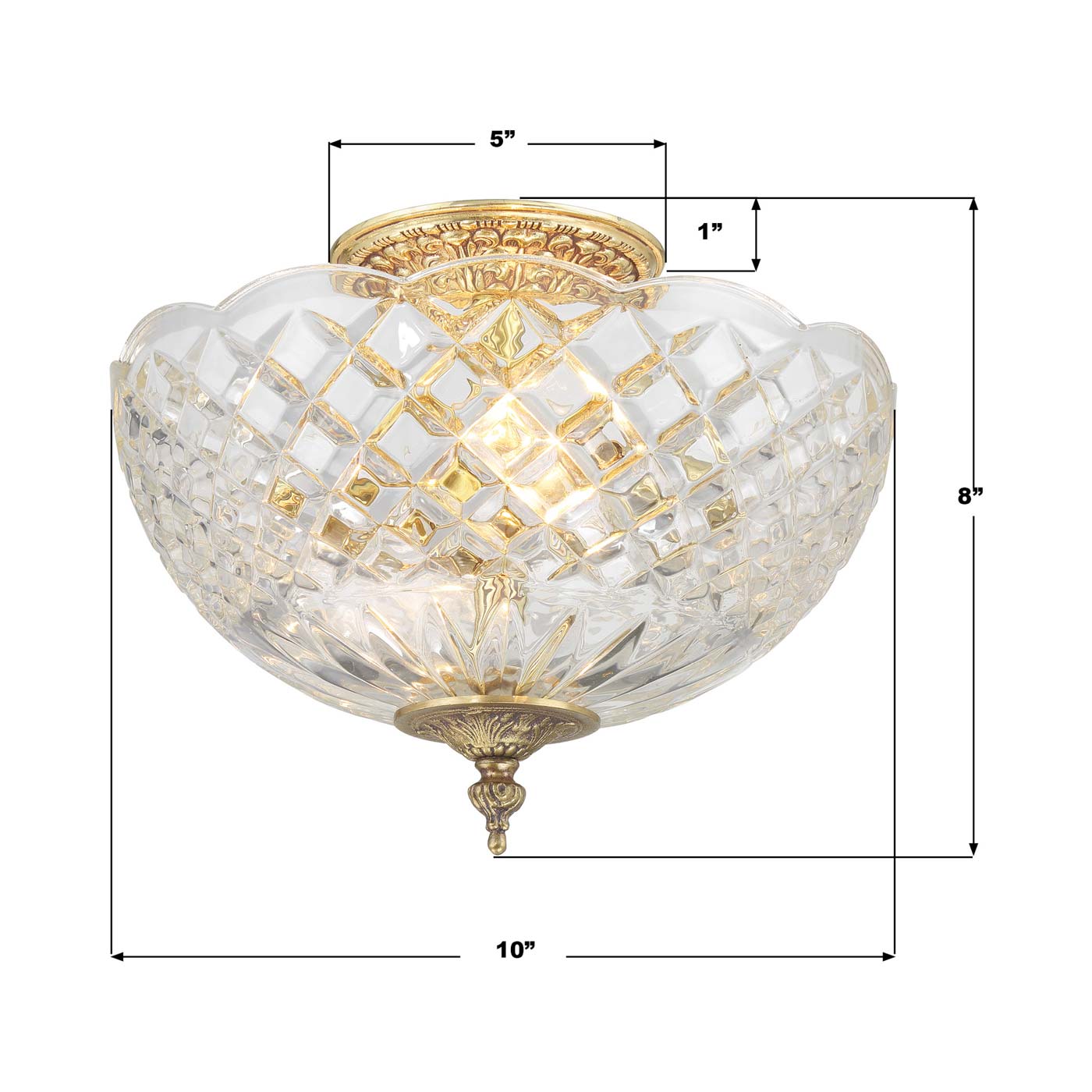 Cast Brass Semi Flush Mount Ceiling Light - line drawing.