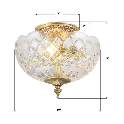 Cast Brass Semi Flush Mount Ceiling Light - line drawing.