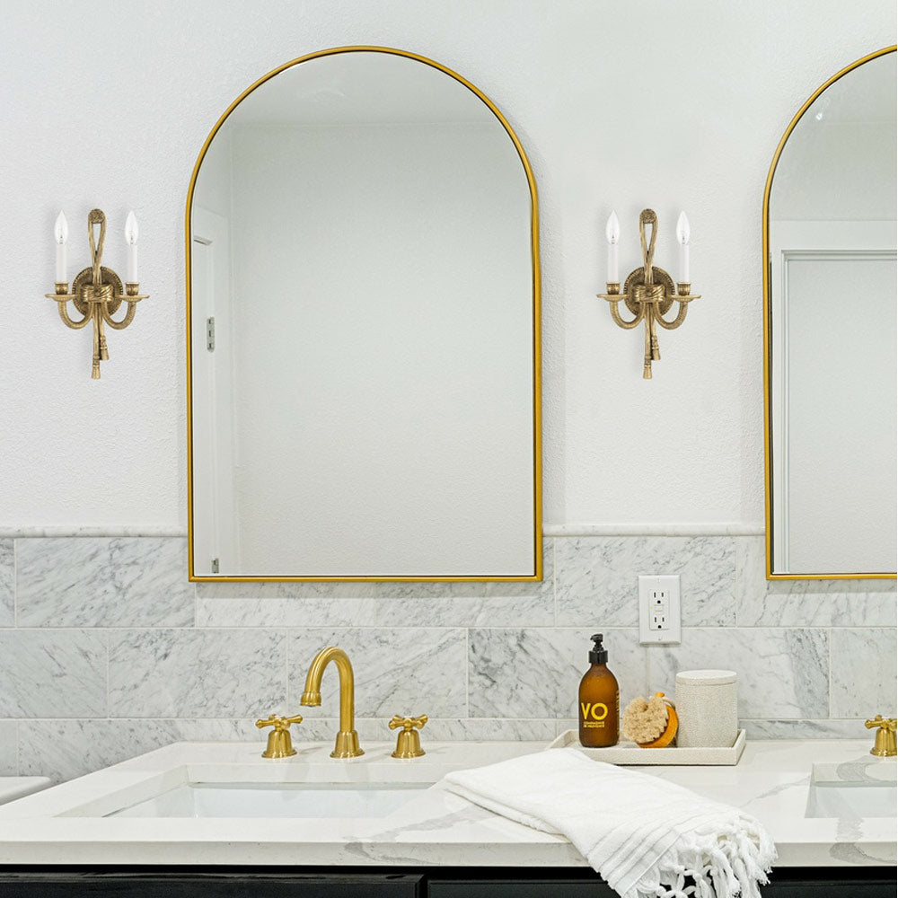Cast Brass Wall Light in bathroom.
